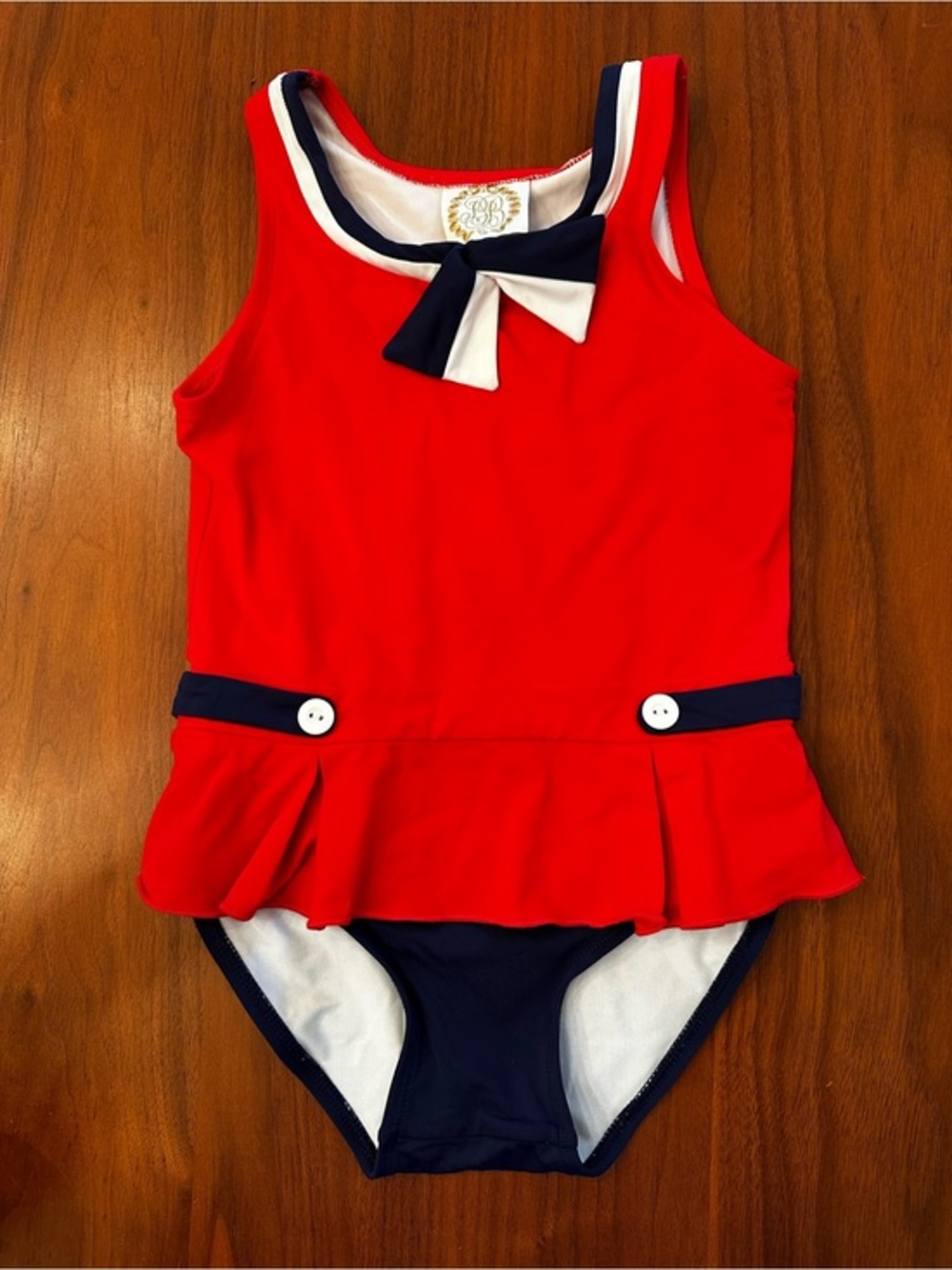 TBBC Girls Red Nautical Bow Peplum One-Piece Swimsuit size 5